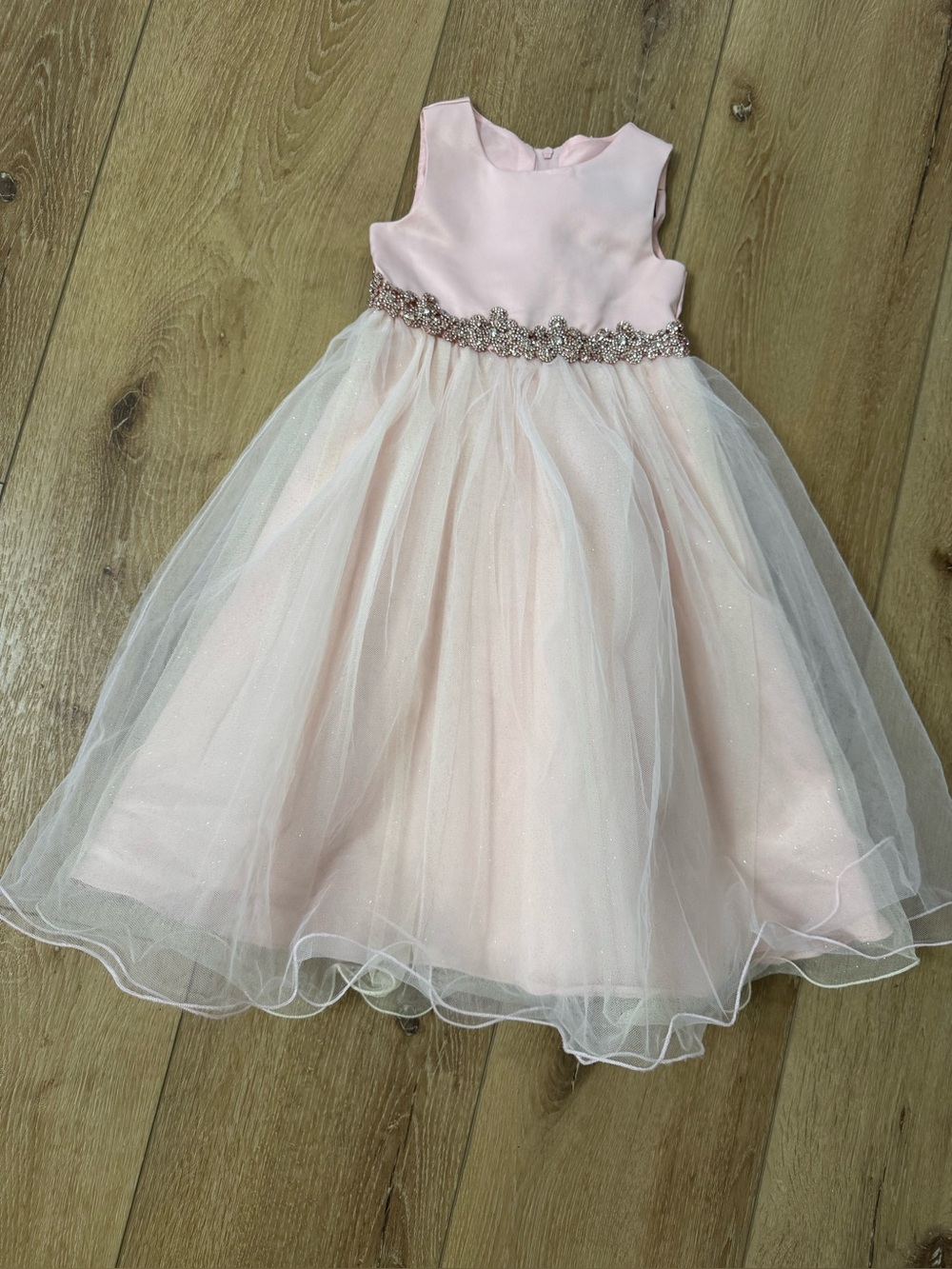 Sleeveless Pink Tulle Flower-Garland Waist Party Dress for Girls